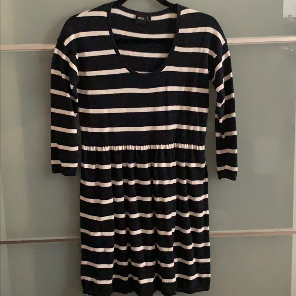 ASOS navy blue & white striped knit dress